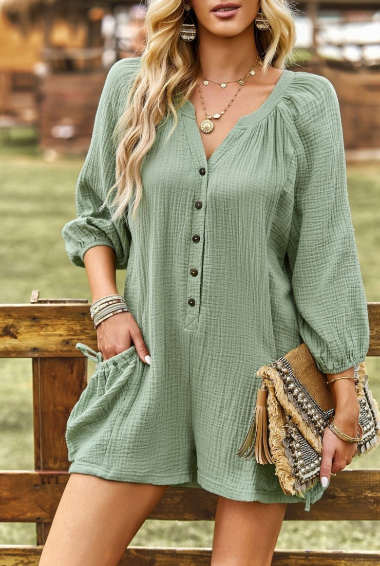 Button Front Playsuit - Green