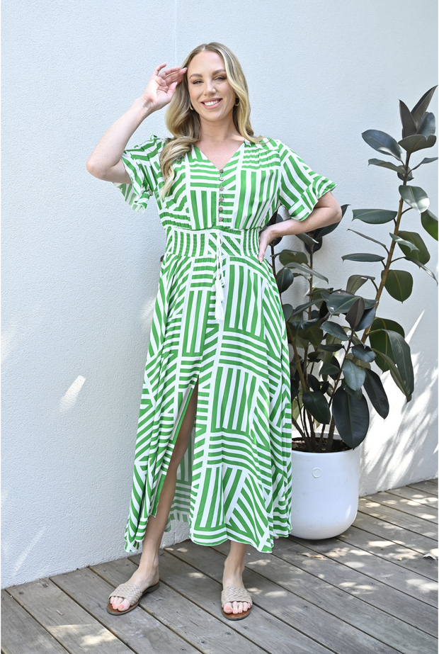 Geo Print Maxi Dress - Green