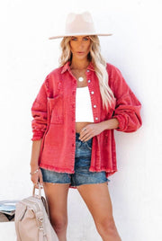 Cotton Relaxed Fit Denim Jacket - Hot Pink