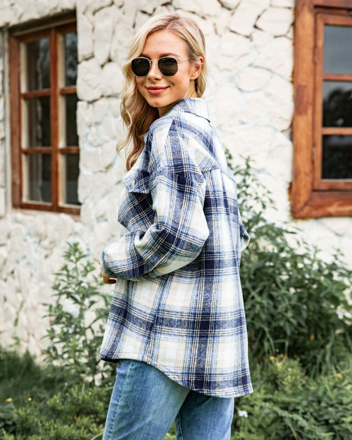 Flannel Shacket - Blue – Suki Boutique