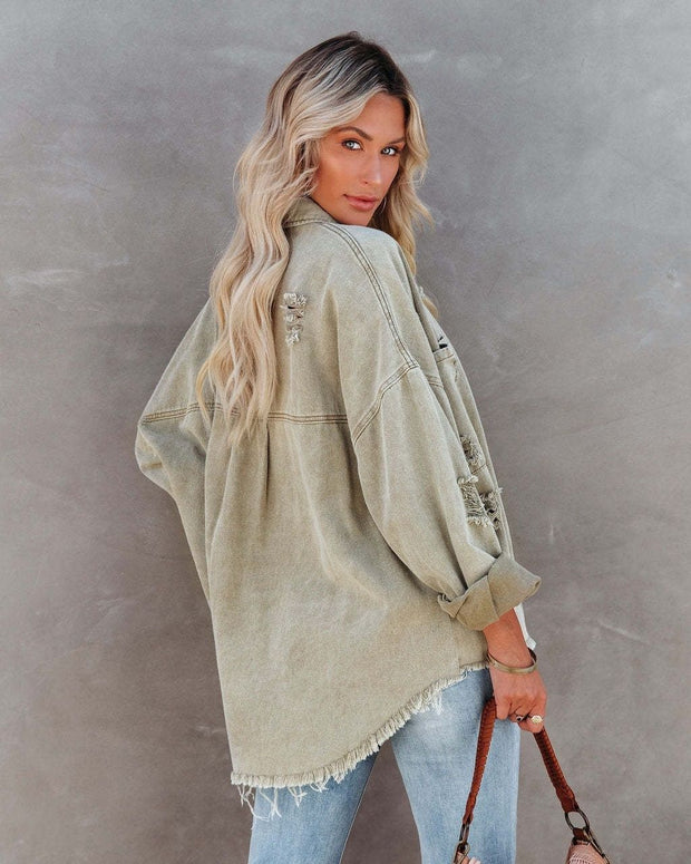 Cotton Relaxed Fit Denim Jacket - Sage