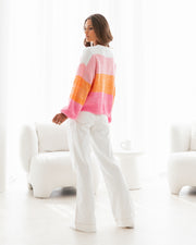 Knitted Crop Block Jumper - Pink